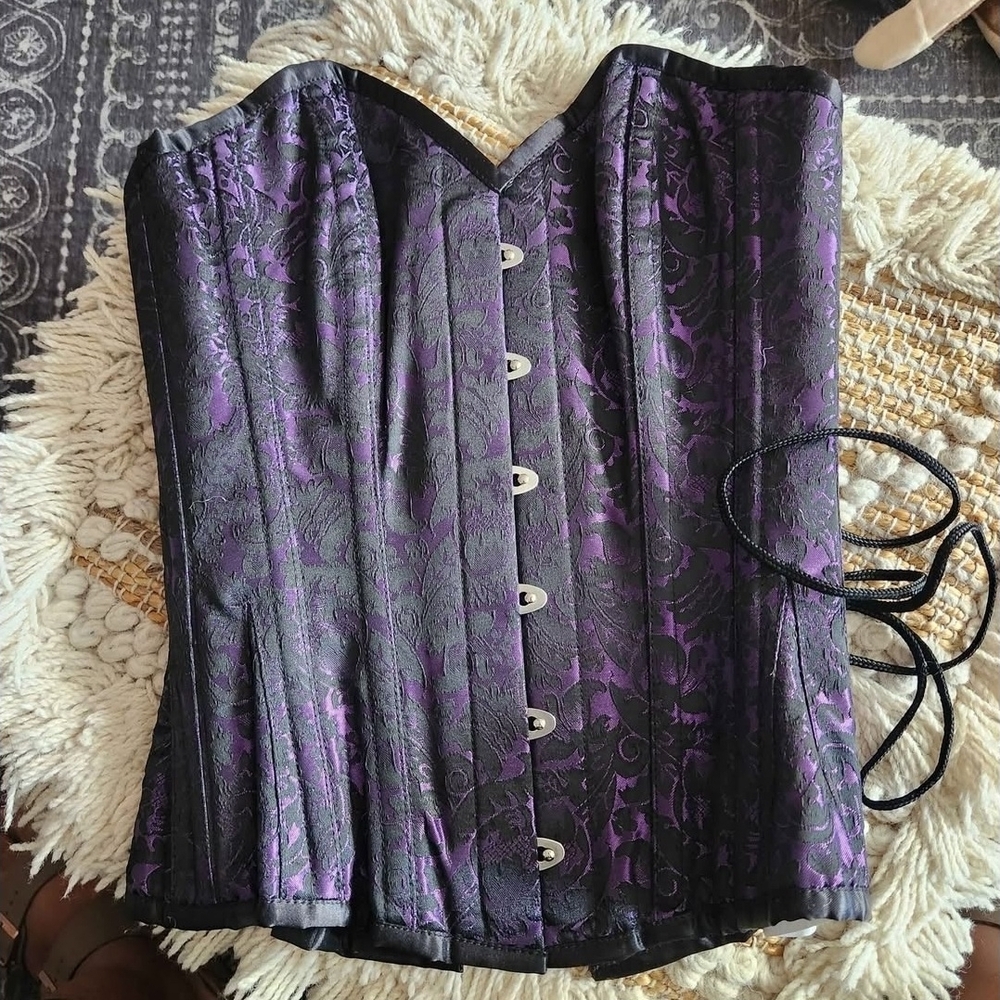 Luxe Black and Purple Brocade Corset